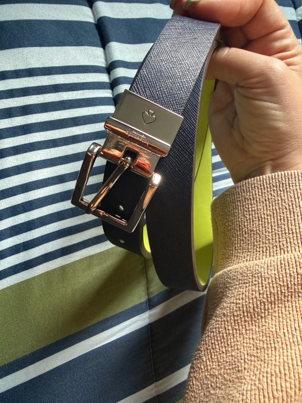 kate spade Reversible Black & Neon Yellow Leather Belt
